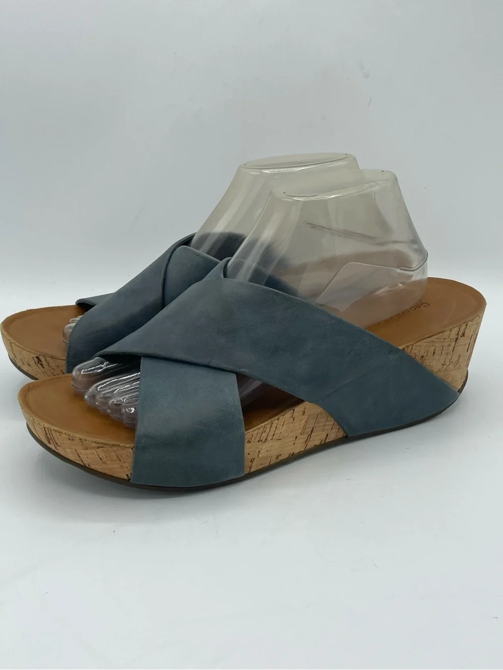 Chocolat Blu Melissa Cork Wedge Sandal with Blue Leather Crisscross Straps